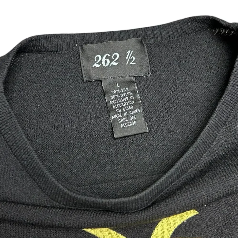 Vintage Pisces Zodiac Shirt Blouse Silk Blend Black Gold T-Shirt Boho size Large - Picture 4 of 6